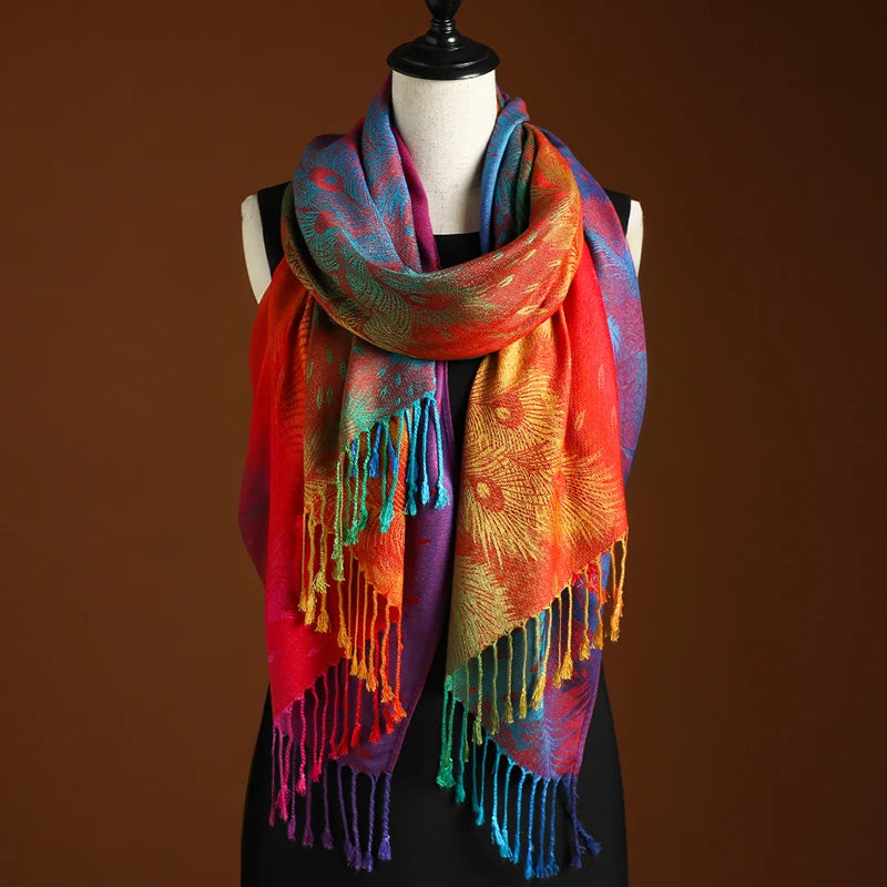Chal bohemio con flecos multicolor