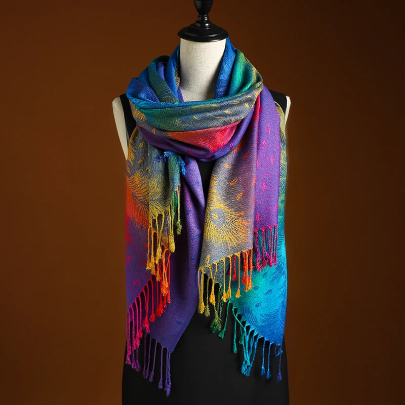 Chal bohemio con flecos multicolor