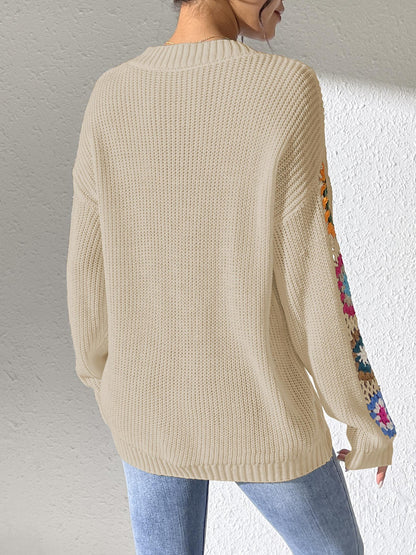 2024 Cozy V-Neck Crochet Sleeve Sweater