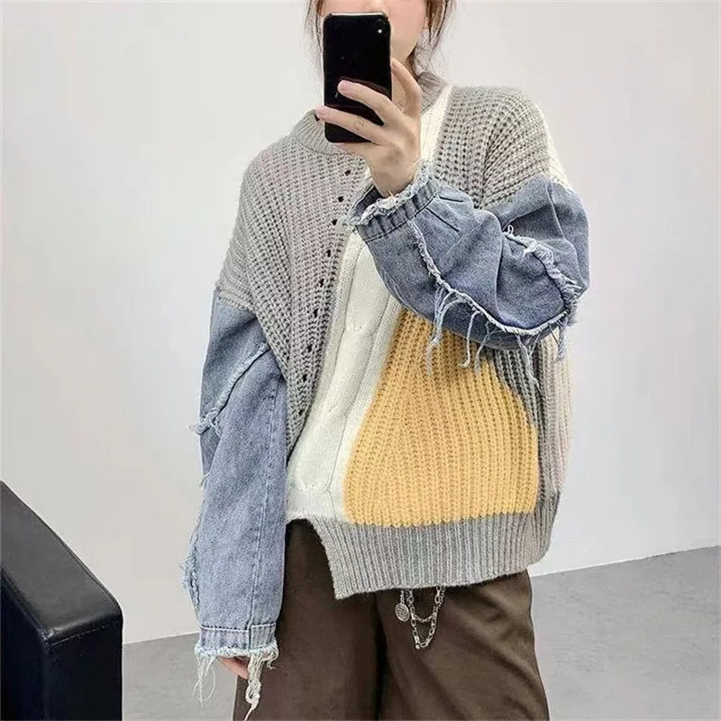 Trendy Patchwork Long Sleeve Sweater