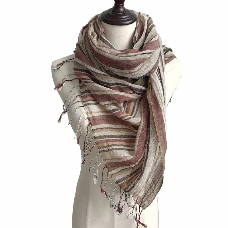 Elegant Linen Flax Tassel Scarf for Women