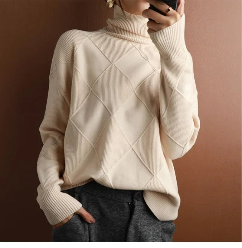 Diamond Stitch Turtleneck Sweater