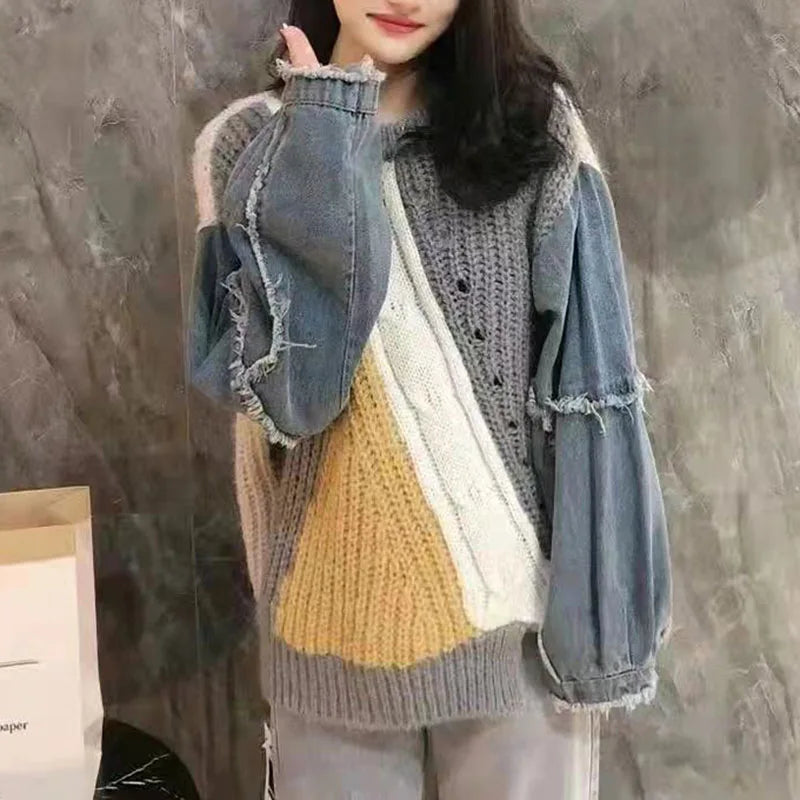 Trendy Patchwork Long Sleeve Sweater