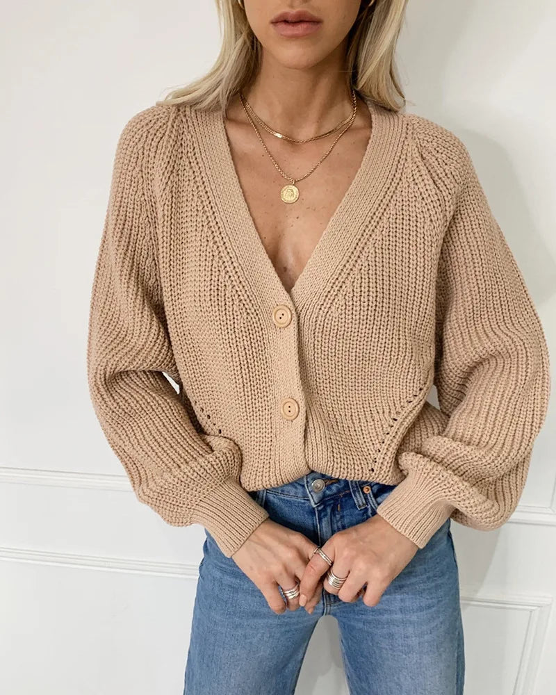 Spring Chic Lantern Sleeve Cardigan