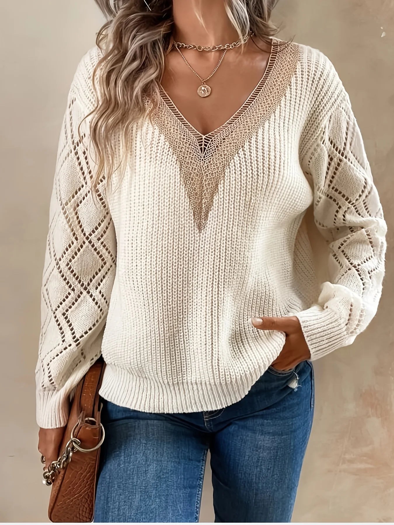 Chic Hollow V-Neck Knit Sweater