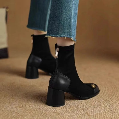 Faux Suede High-Heeled Boots