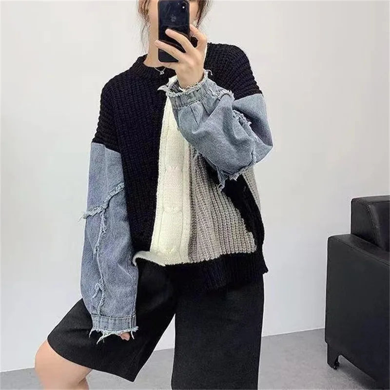 Trendy Patchwork Long Sleeve Sweater