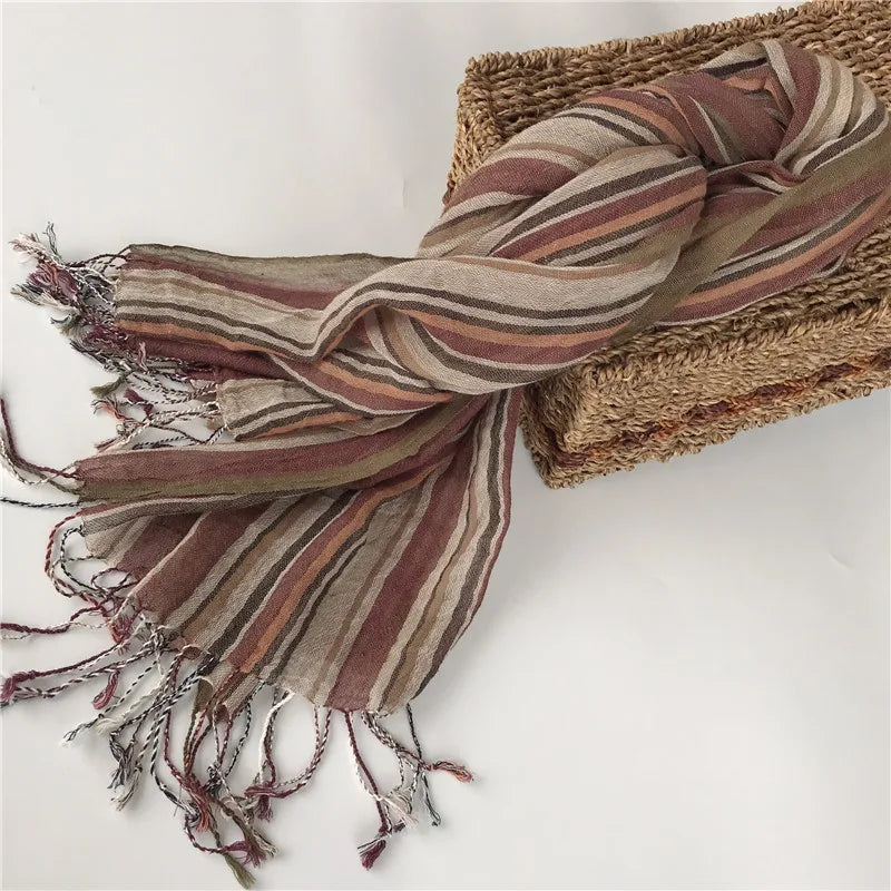 Elegant Linen Flax Tassel Scarf for Women