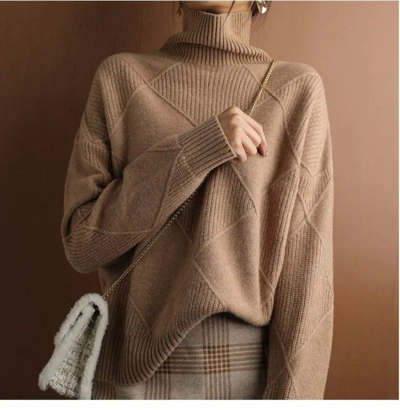 Diamond Stitch Turtleneck Sweater