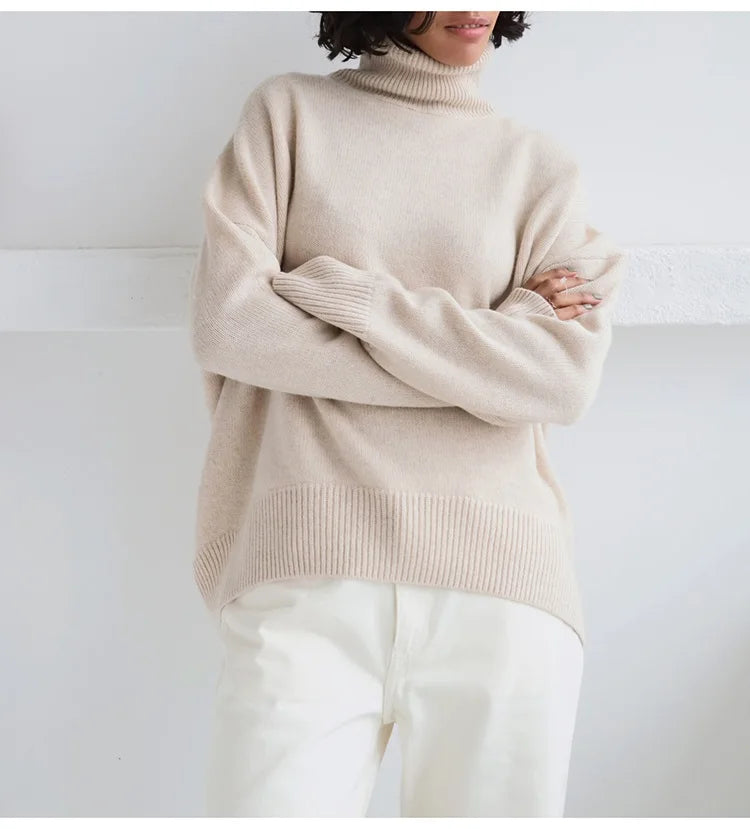 Women’s Knitted High Neck Sweater – Winter Warm Pullover