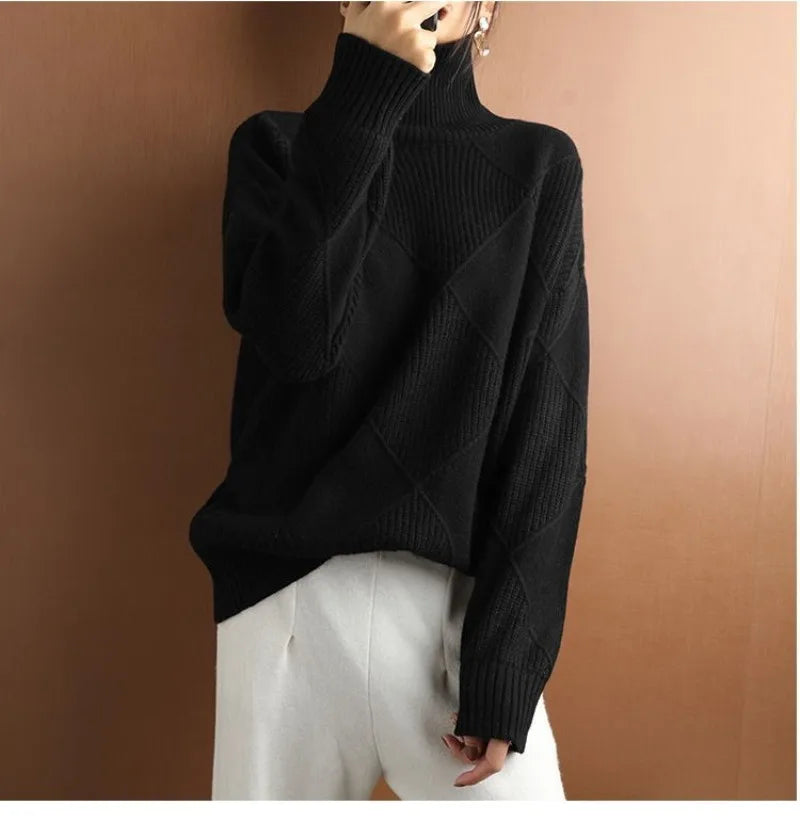 Diamond Stitch Turtleneck Sweater