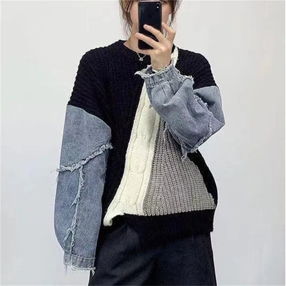 Trendy Patchwork Long Sleeve Sweater