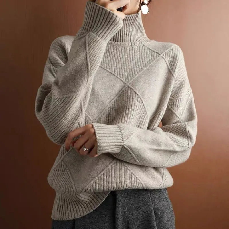 Diamond Stitch Turtleneck Sweater