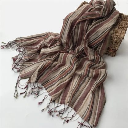 Elegant Linen Flax Tassel Scarf for Women