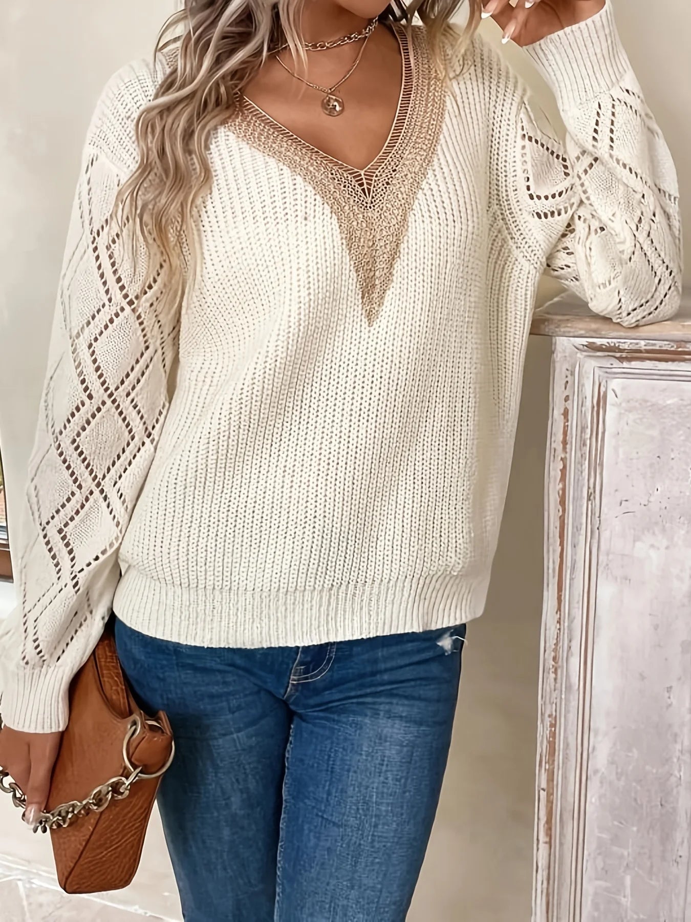 Chic Hollow V-Neck Knit Sweater