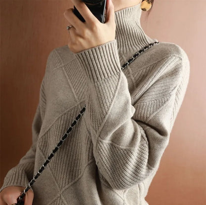 Diamond Stitch Turtleneck Sweater