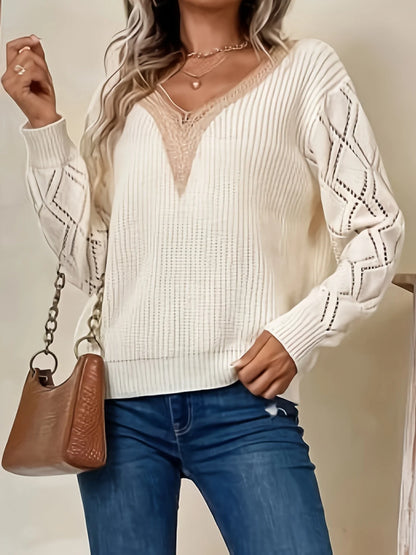 Chic Hollow V-Neck Knit Sweater