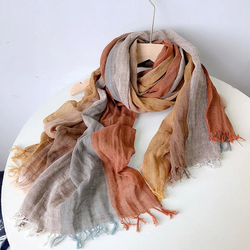 Elegant Linen Flax Tassel Scarf for Women