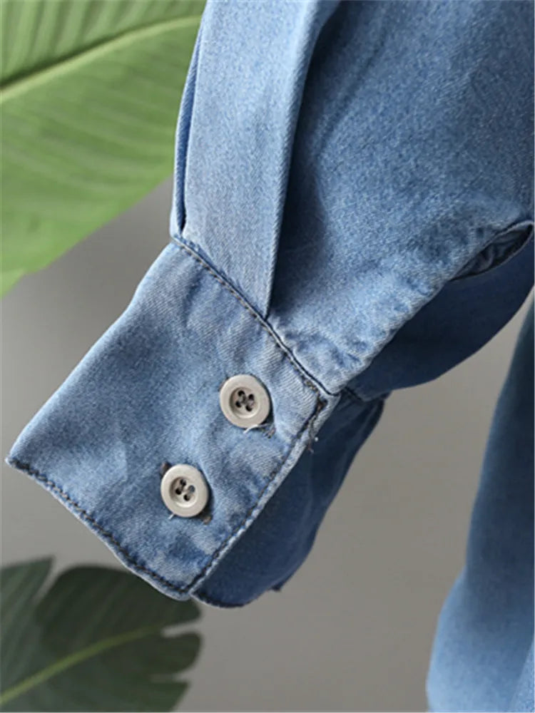 Plus Size Relaxed Denim Lapel Shirt